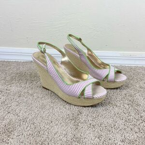 Lilly Pulitzer Hotty Espadrilles Wedge Shoes - Pink & White Stripe